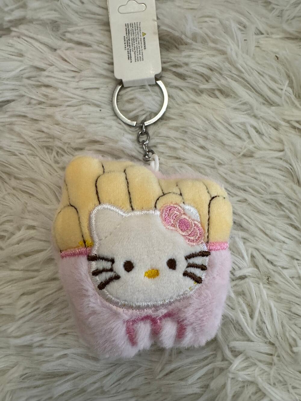 Sanrio Hello Kitty  plush keychain French fries in pink & yellow